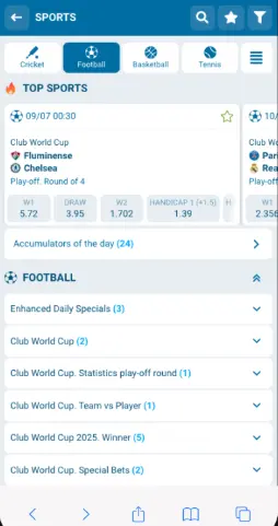 1xBet Menu on iOS 1xBet Menu on iOS