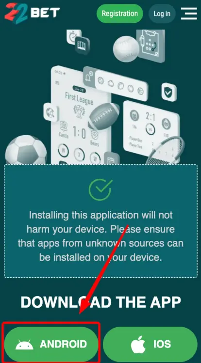 22Bet Android App Button