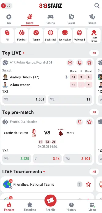 888Starz Android Interface 888Starz Android Interface