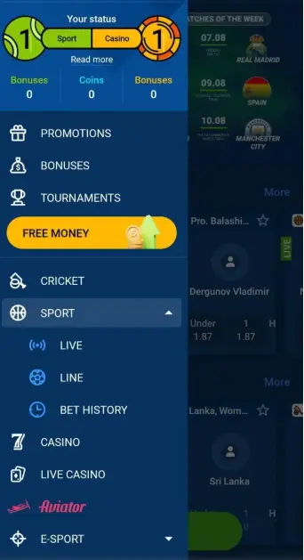 Mostbet Android App Interface