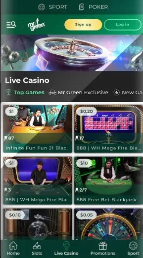 Mr Green Android Menu Mr Green Android Menu