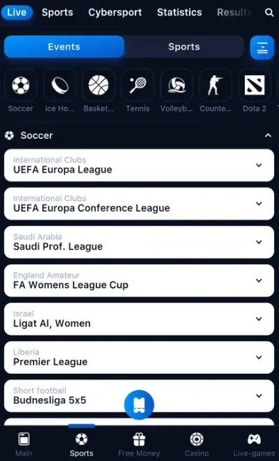 Sport in 1Win Android Sport in 1Win Android